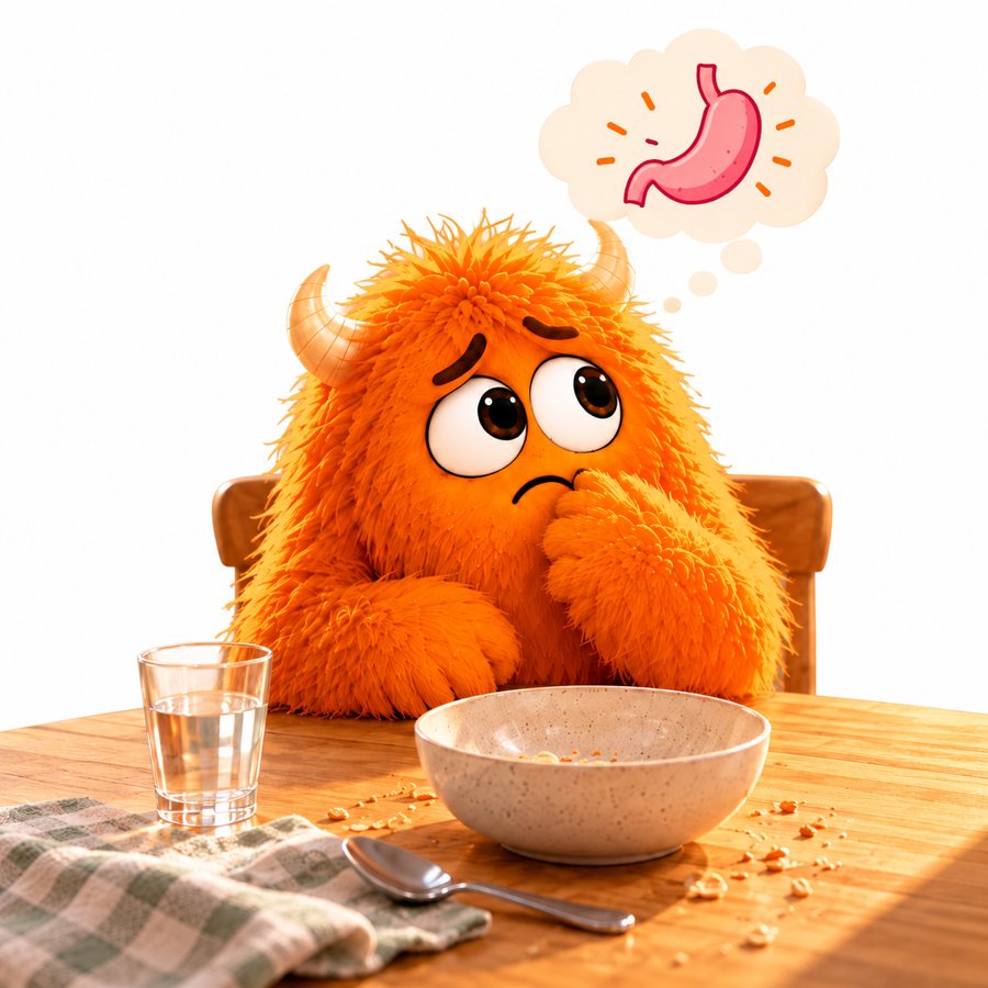 Nachdenkliches Monster fragt sich, ob es wirklich Hunger hat