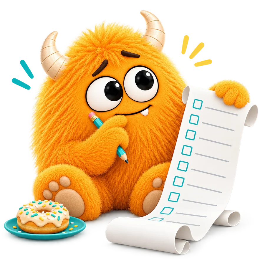 Monster mit einem langen Plan und einem Donut